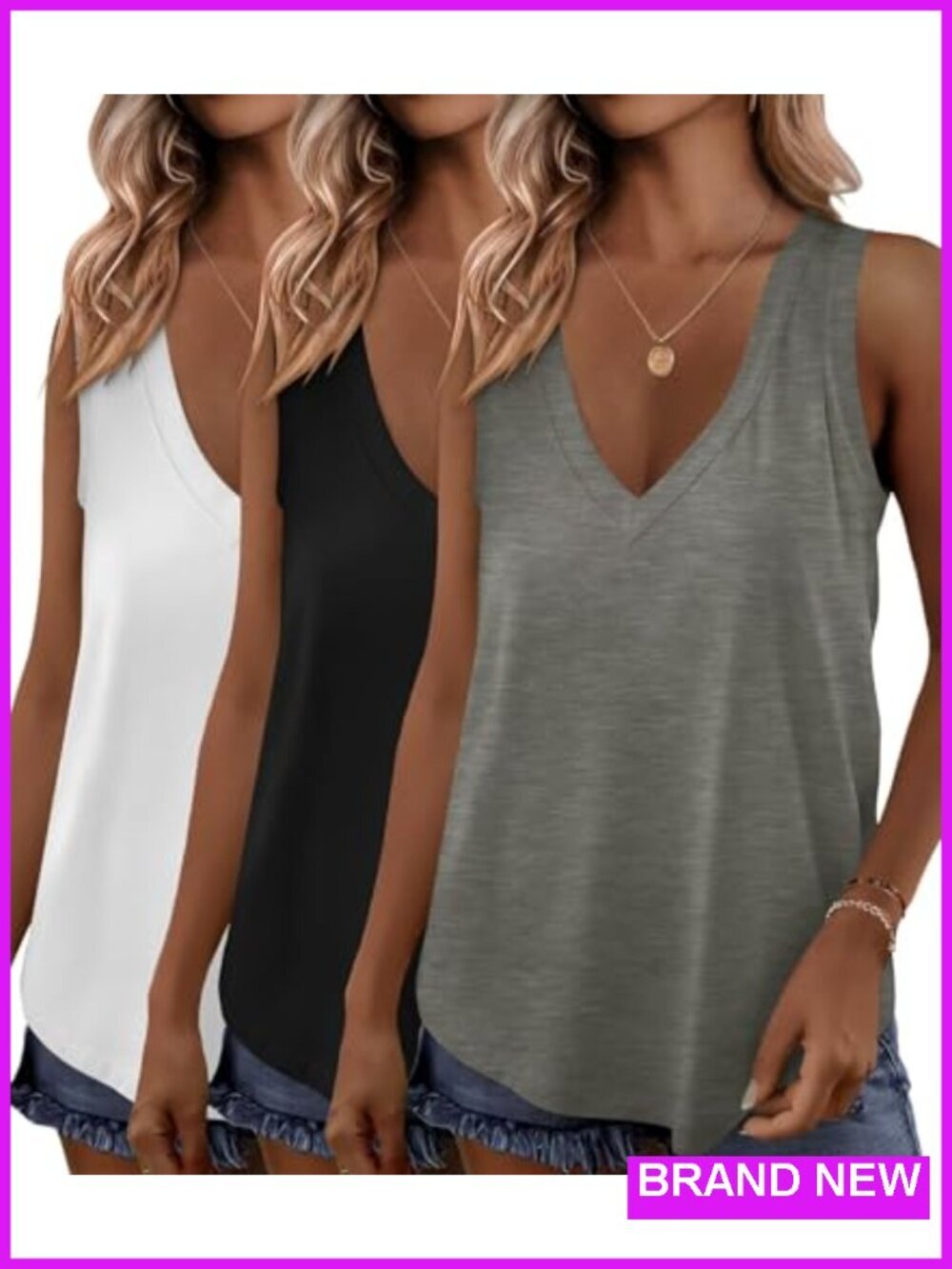 3 Pack Womens Tank Tops V Neck Loose Fit Sleeveless Casual Summer Shirts